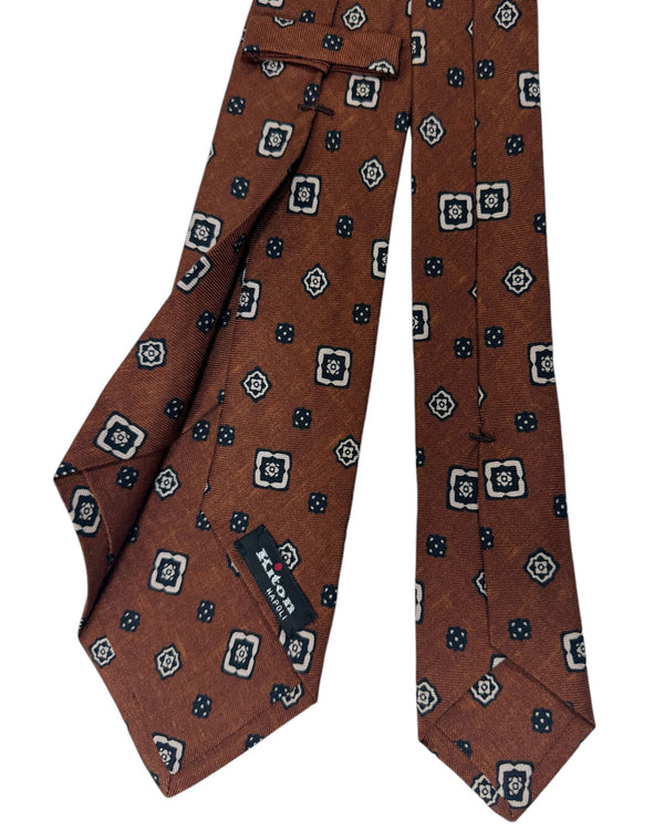 Kiton Tie Brown Black White Medallion - Sevenfold Necktie