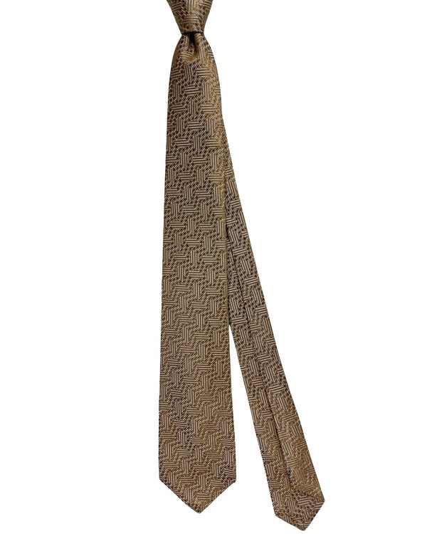 Kiton Tie Taupe Silver Geometric - Sevenfold Necktie