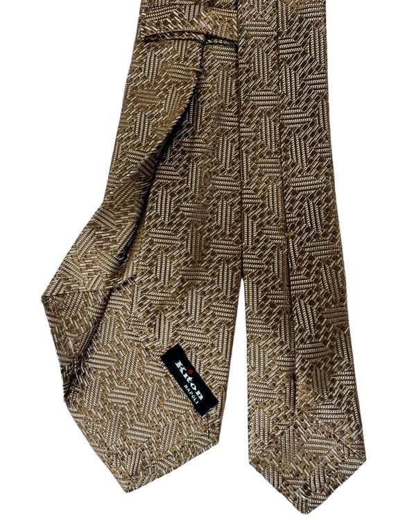 Kiton Tie Taupe Silver Geometric - Sevenfold Necktie