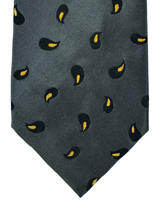 Kiton Sevenfold Tie Gray Black Yellow Mini Paisley FINAL SALE