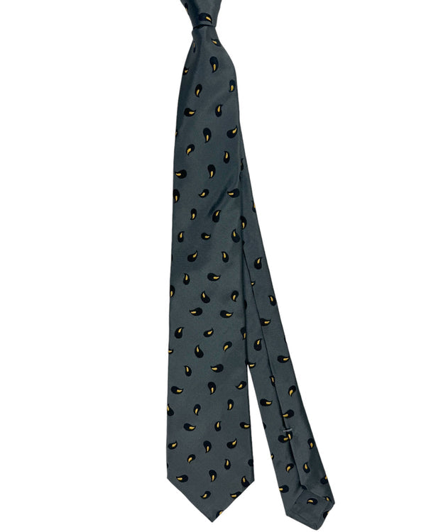 Kiton Sevenfold Tie Gray Black Yellow Mini Paisley FINAL SALE