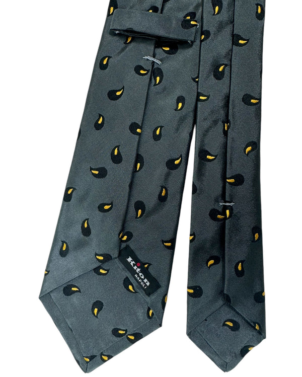 Kiton Sevenfold Tie Gray Black Yellow Mini Paisley FINAL SALE