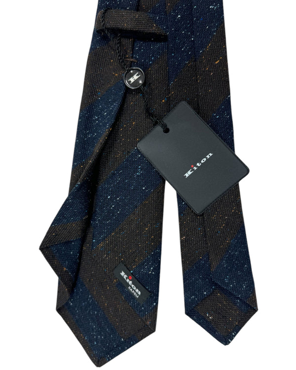 Kiton Tie Dark Blue Brown Speckles & Stripes - Sevenfold Necktie