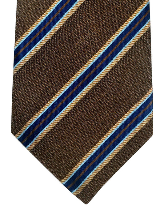 Kiton Tie Brown Dark Blue Stripes - Sevenfold Necktie