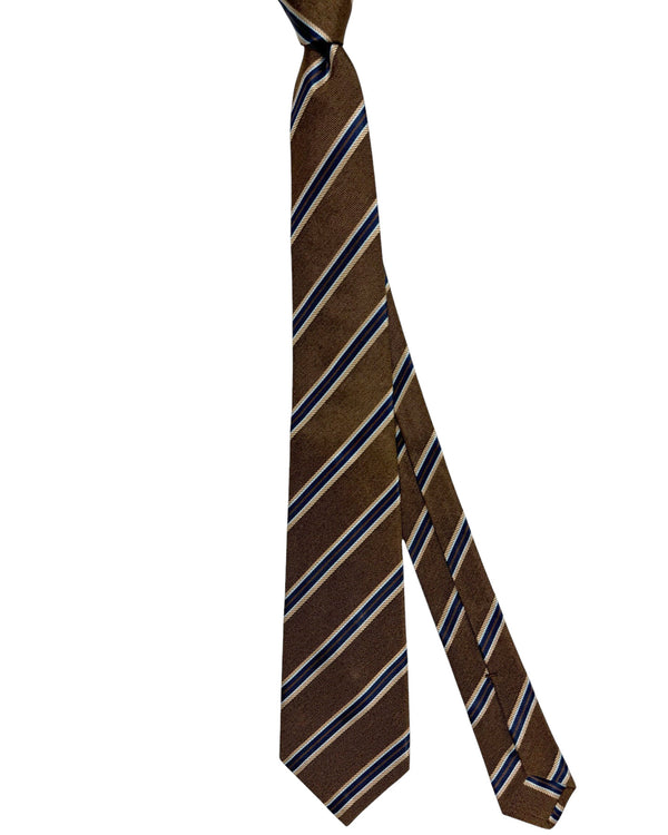 Kiton Tie Brown Dark Blue Stripes - Sevenfold Necktie