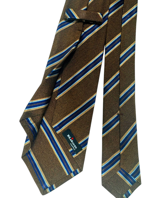 Kiton Tie Brown Dark Blue Stripes - Sevenfold Necktie