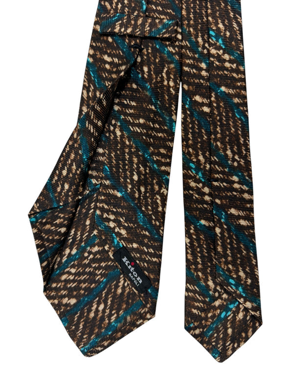 Kiton Tie Brown Aqua Turquoise Stripes - Sevenfold Necktie