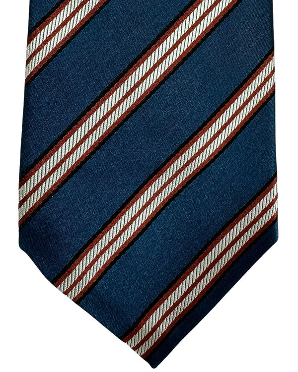 Kiton Tie Midnight Blue Brown Stripes Design - Sevenfold Necktie