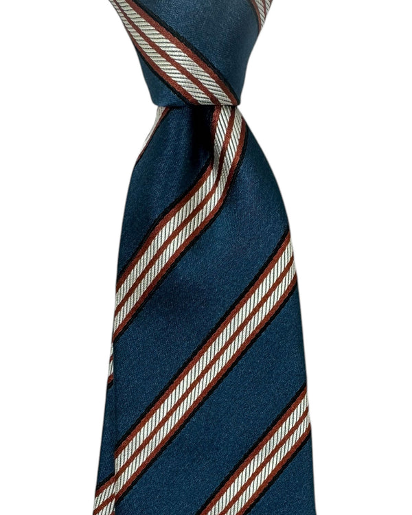 Kiton Tie Midnight Blue Brown Stripes Design - Sevenfold Necktie