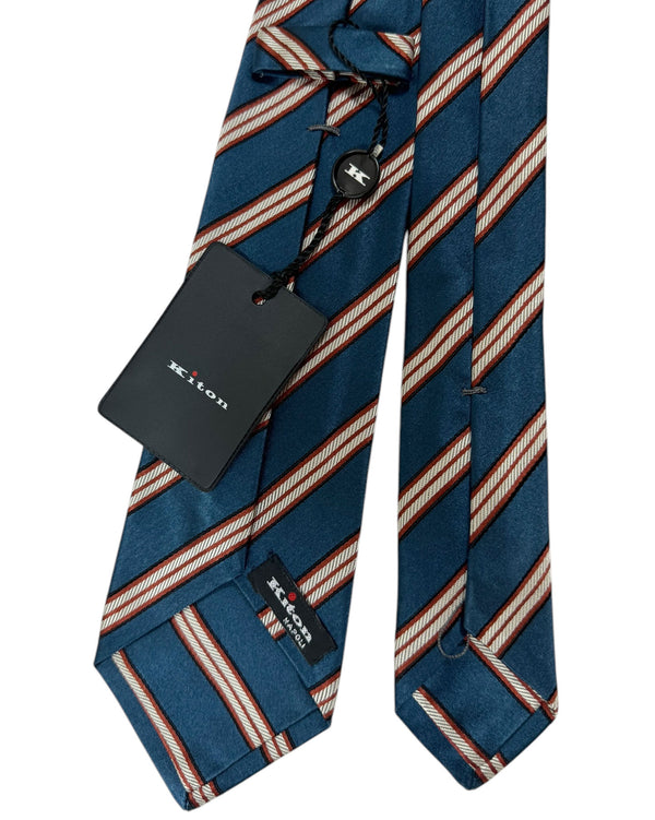 Kiton Tie Midnight Blue Brown Stripes Design - Sevenfold Necktie