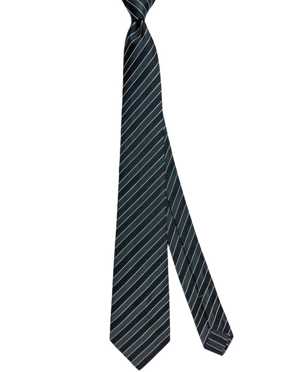 Kiton Silk Tie Dark Gray Stripes Design - Sevenfold Necktie