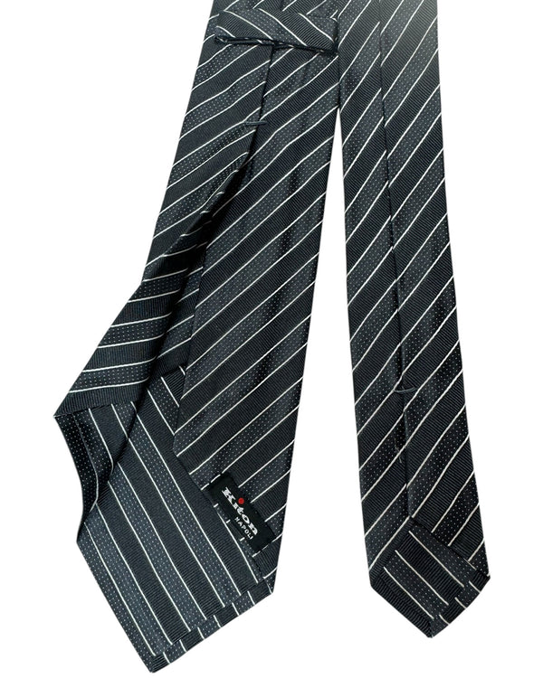 Kiton Silk Tie Dark Gray Stripes Design - Sevenfold Necktie