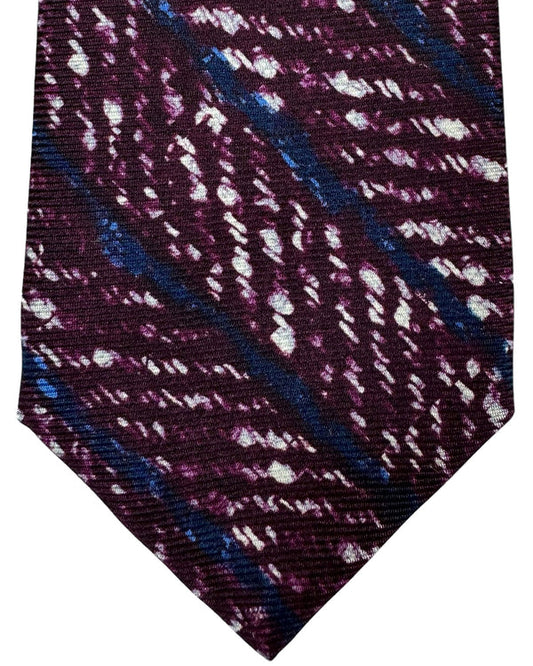 Kiton Silk Tie Purple Dark Blue Herringbone & Stripes Design - Sevenfold Necktie FINAL SALE