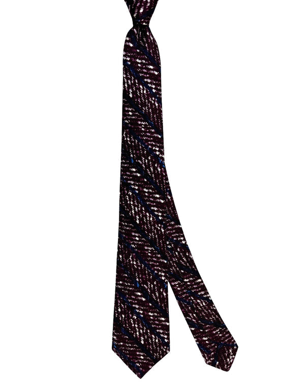 Kiton Silk Tie Purple Dark Blue Herringbone & Stripes Design - Sevenfold Necktie FINAL SALE