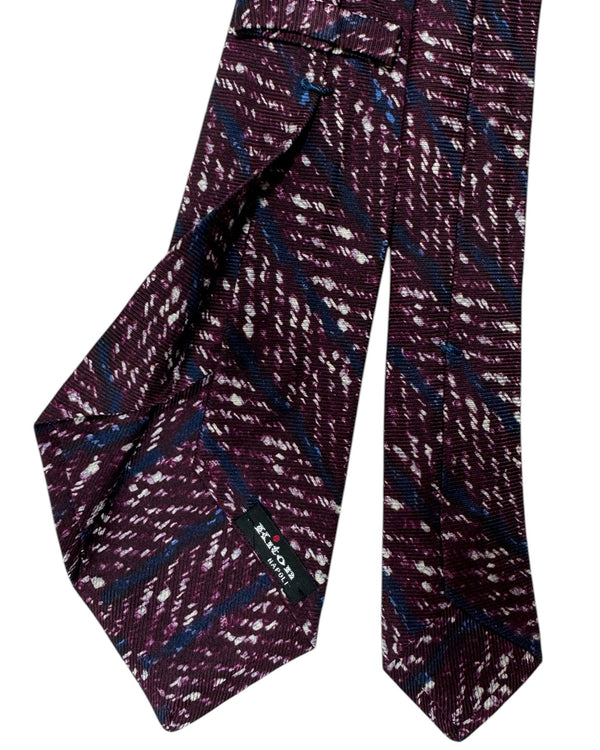 Kiton Silk Tie Purple Dark Blue Herringbone & Stripes Design - Sevenfold Necktie FINAL SALE
