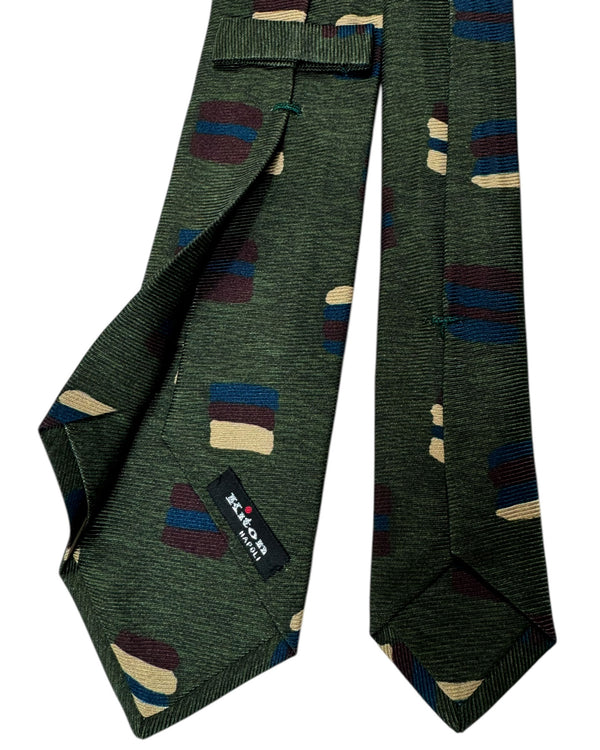 Kiton Silk Tie Dark Green Design - Sevenfold Necktie