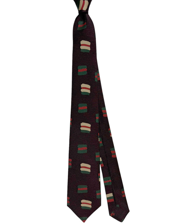 Kiton Silk Tie Dark Brown Green Design - Sevenfold Necktie