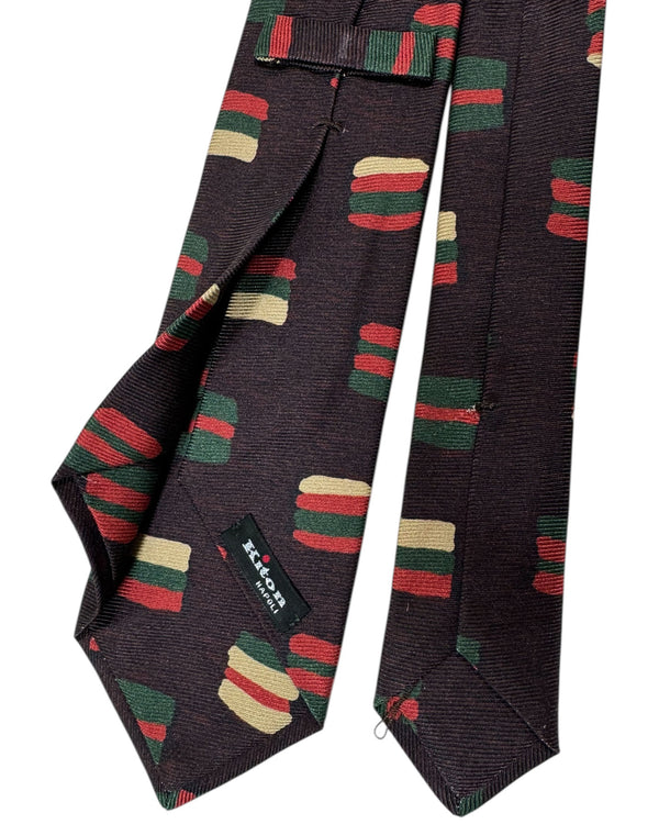 Kiton Silk Tie Dark Brown Green Design - Sevenfold Necktie