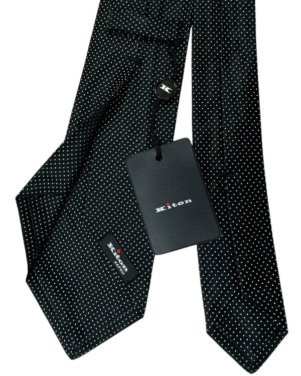 Kiton Silk Tie Black Silver Mini Squares Design - Sevenfold Necktie