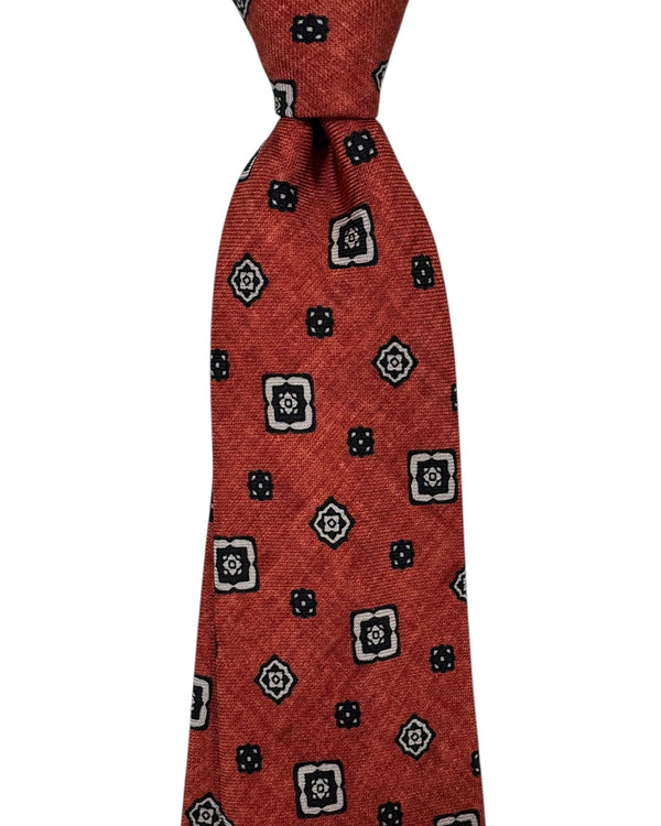Kiton Sevenfold Tie Orange Medallion - Luxury Neckwear