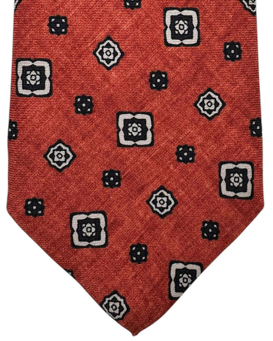 Kiton Sevenfold Tie Orange Medallion - Luxury Neckwear