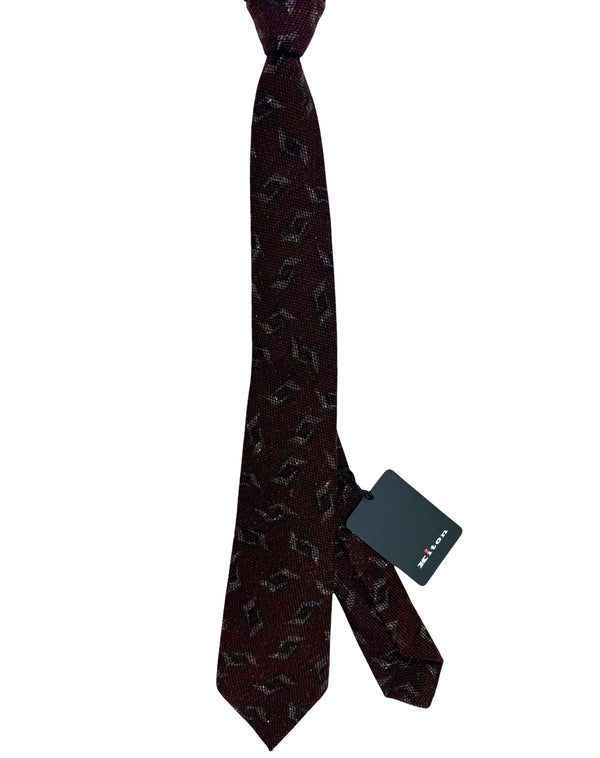 Kiton Sevenfold Tie Maroon Design - Wool Silk