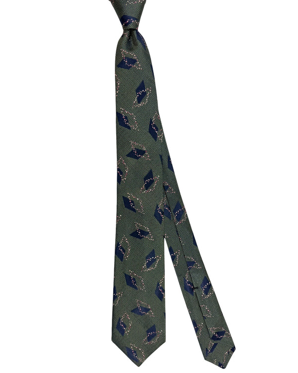 Kiton Tie Forest Green Diamonds Design - Sartorial Sevenfold Necktie