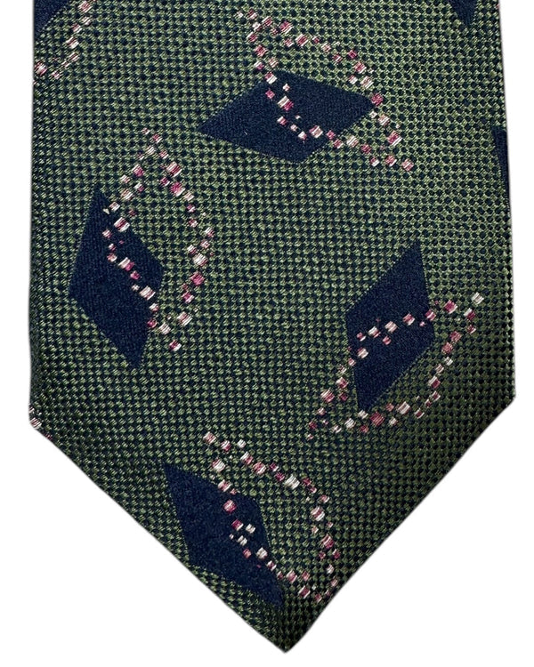 Kiton Tie Forest Green Diamonds Design - Sartorial Sevenfold Necktie