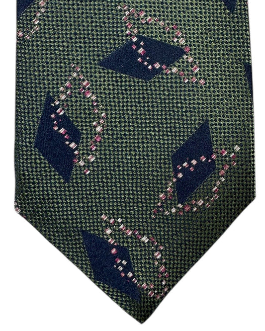 Kiton Tie Forest Green Diamonds Design - Sartorial Sevenfold Necktie