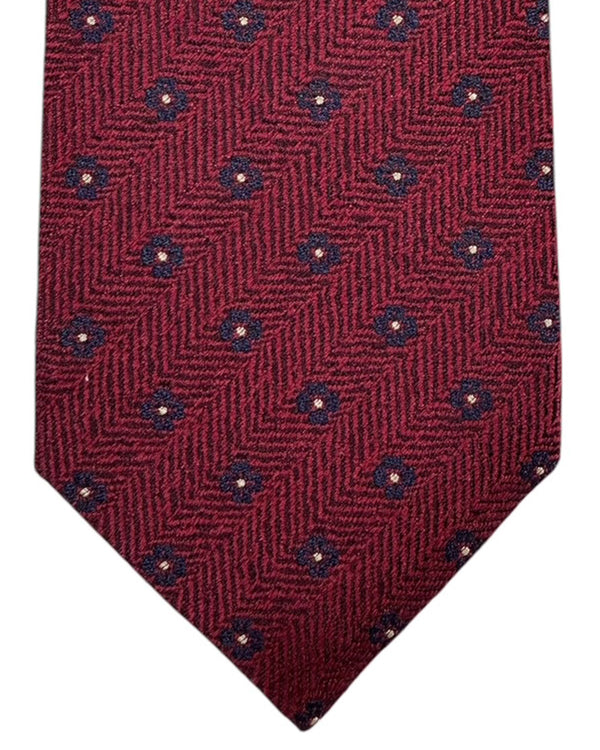 Kiton Sevenfold Tie Maroon-Bordeaux Design- Wool Silk