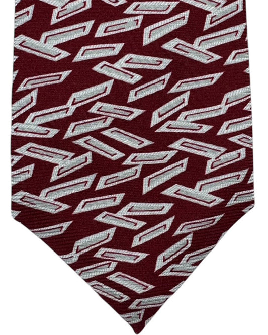 Kiton Sevenfold Tie Maroon Gray Silver Geometric Design