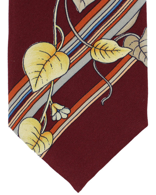 Leonard Tie Maroon Gray Floral Stripes - Vintage Collection