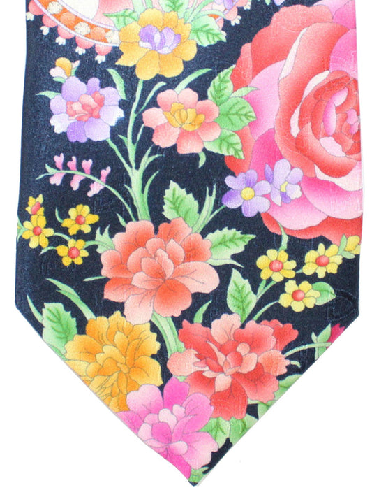 Leonard Paris Tie Black Pink Orange Paisley & Floral