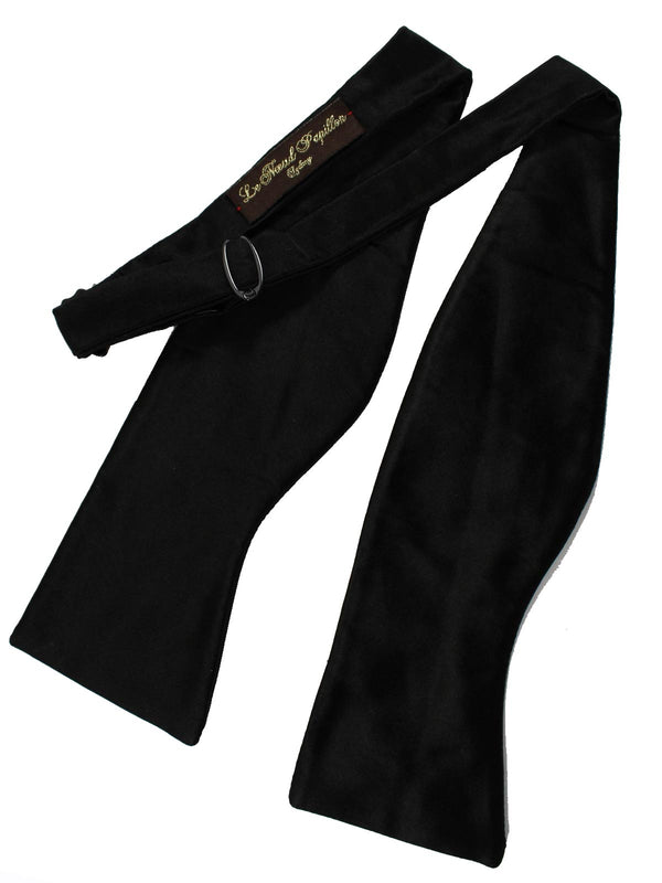 Le Noeud Papillon Solid Black Bow Tie - Modified Butterfly Silk Self Tie SALE
