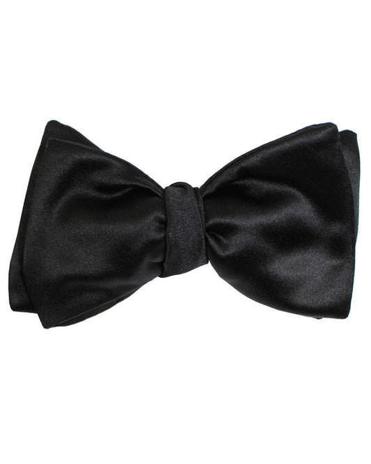 Le Noeud Papillon Solid Black Bow Tie - Modified Butterfly Silk Self Tie SALE