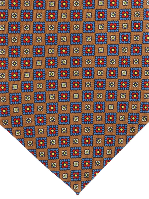 E. Marinella Tie Brown Blue Red Design - Wide Necktie