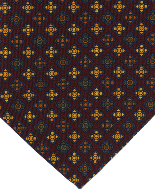 E. Marinella Tie Maroon Dark Blue Geometric Design - Wide Necktie SALE