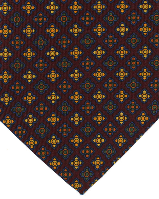 E. Marinella Tie Maroon Dark Blue Geometric Design - Wide Necktie SALE