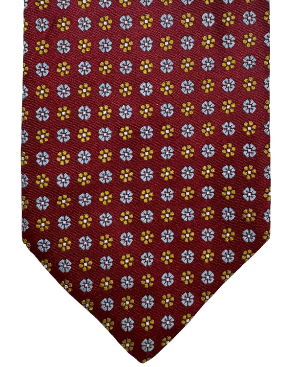 E. Marinella Tie Maroon Blue Olive Mini Flowers Design - Vintage