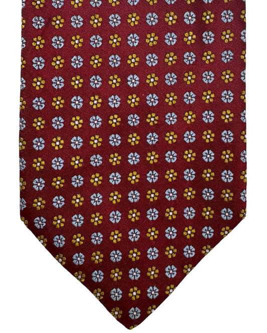 E. Marinella Tie Maroon Blue Olive Mini Flowers Design - Vintage