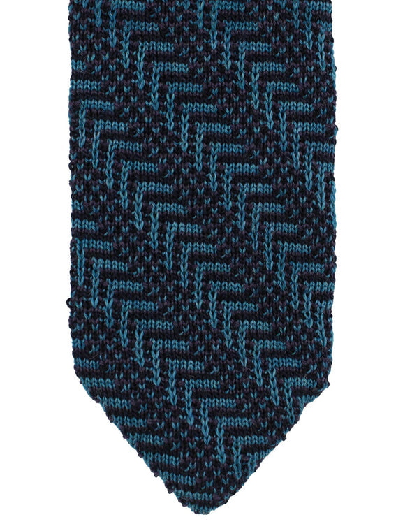 Missoni Knitted Tie Midnight Blue Black - Wool Silk