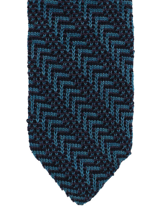 Missoni Knitted Tie Midnight Blue Black - Wool Silk